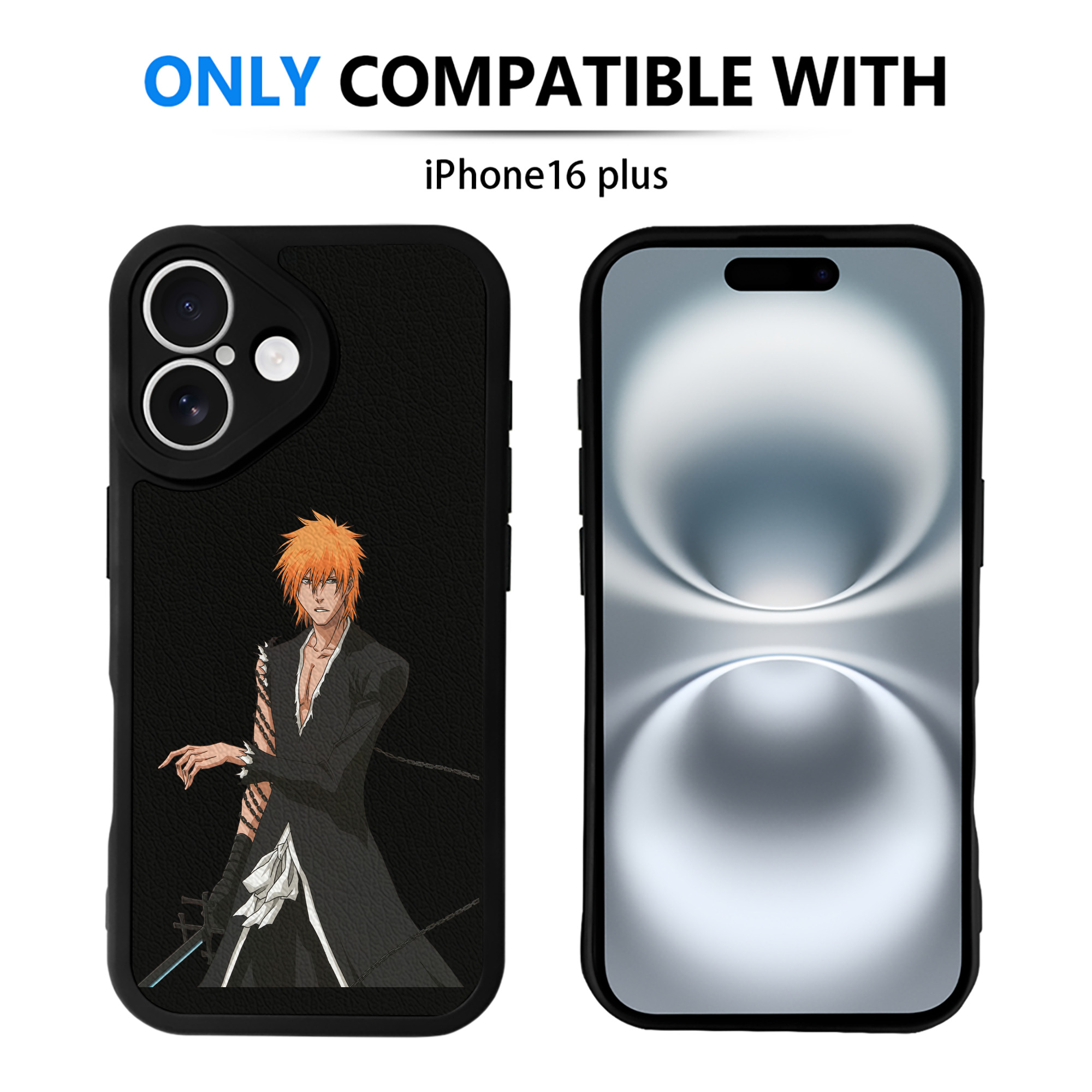 ブリーチ 黒崎一護（くろさき いちご）BLEACH Kurosaki Ichigo 【iPhone 16シリーズ対応】シリコンスマホケース（レザー調） 材質：シリコン